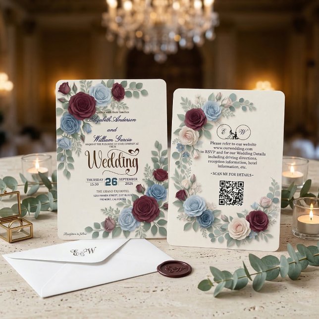 Invitation Mariage élégant à la rose avec code QR moderne (Créateur téléchargé)
