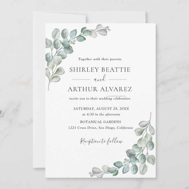 Invitation Mariage Élégant à la Verdure d'Eucalyptus (Devant)