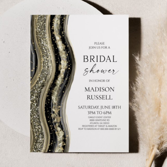 Invitation Mariage élégant à l'agate blanche et or noir (Créateur téléchargé)