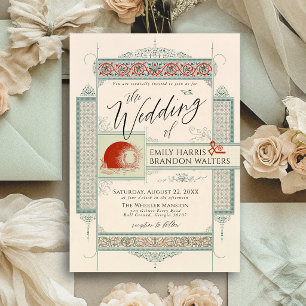 Invitation Mariage élégant à l'ancienne victorien Argent anci