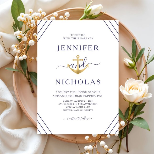 Invitation Mariage élégant à l'ancre nautique  (Elegant Nautical Anchor Wedding Invitation)