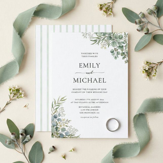 Invitation Mariage Élégant à l'Aquarelle avec Verdure (Créateur téléchargé)