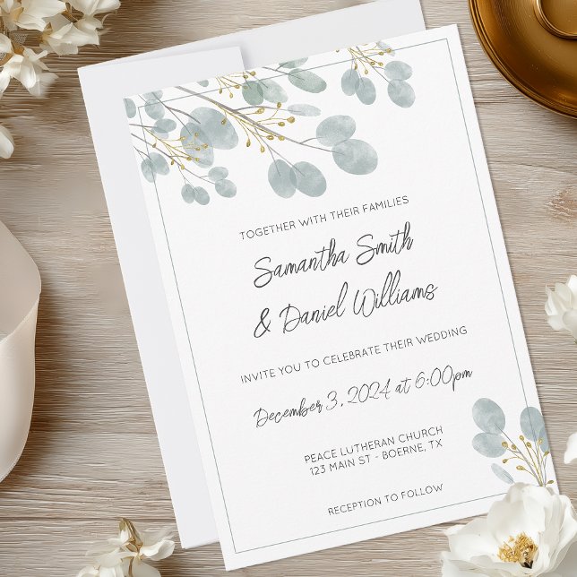 Invitation Mariage élégant à l'aquarelle Eucalyptus (Eucalyptus Wedding Invitation)