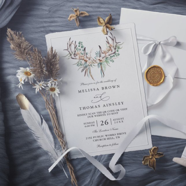 Invitation Mariage élégant à l'aquarelle Eucalyptus Boho Code (Créateur téléchargé)