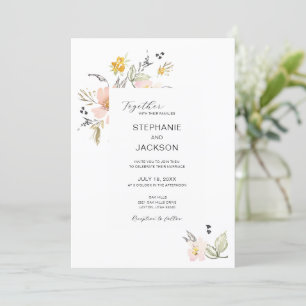 Invitation Mariage Élégant à l'Aquarelle Fleurie Rose Poussié