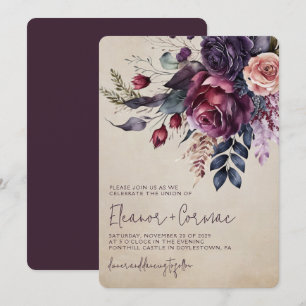 Invitation Mariage élégant à l'aquarelle florale burgundy