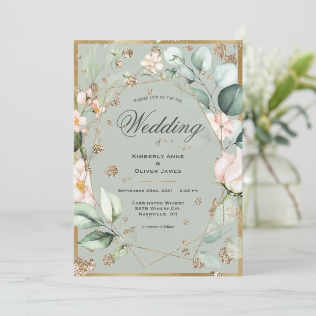 Invitation Mariage élégant à l'aquarelle florale rose (Debout devant)