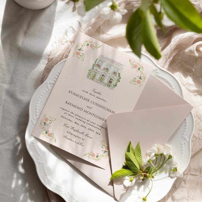 Invitation Mariage élégant à l'aquarelle Manoir Rococo (Créateur téléchargé)