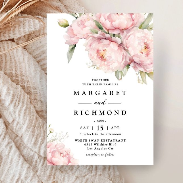 Invitation Mariage élégant à l'aquarelle rose saumonée (Créateur téléchargé)