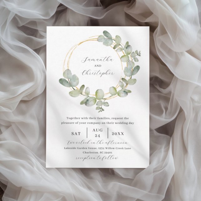 Invitation Mariage Élégant à l'Aquarelle Verte Eucalyptus (Créateur téléchargé)