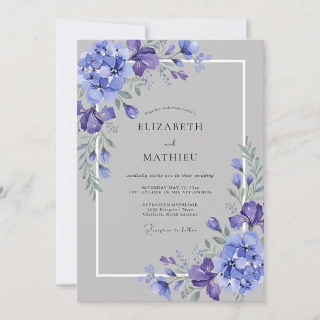 Invitation Mariage élégant à l'aquarelle violette (Devant)