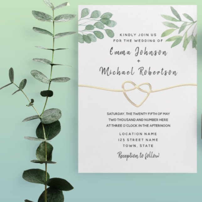 Invitation Mariage élégant à l'écriture moderne eucalyptus (Créateur téléchargé)
