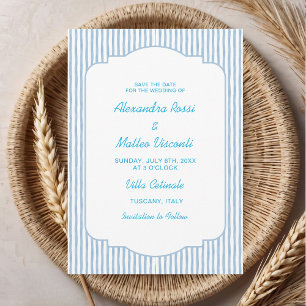 Invitation Mariage élégant à l'écriture Save The Date rayé bl