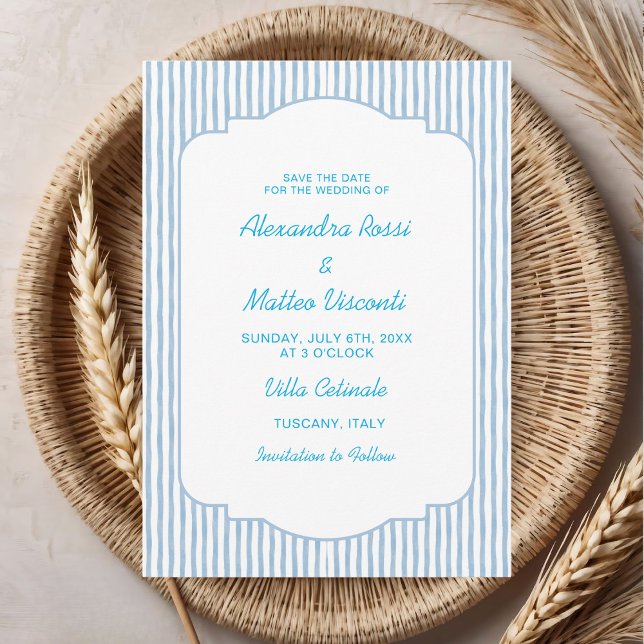 Invitation Mariage élégant à l'écriture Save The Date rayé bl (Créateur téléchargé)
