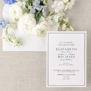 Invitation Mariage élégant à l'encre bleue marine en écriture