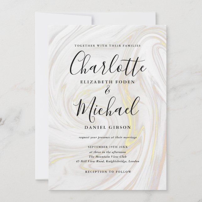 Invitation Mariage élégant à l'encre de marbre Agate (Devant)