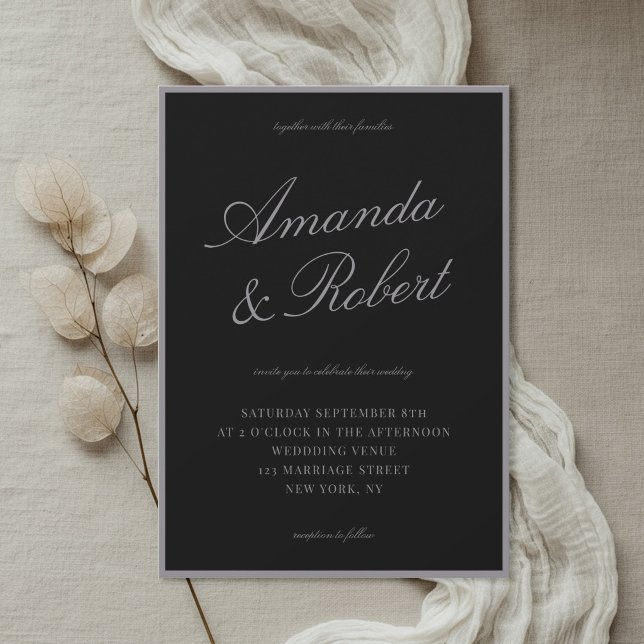 Invitation Mariage élégant à l'encre noire calligraphique dan (Créateur téléchargé)