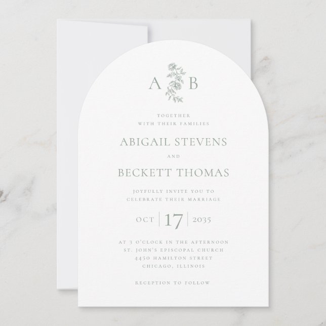 Invitation Mariage Élégant à Monogramme Botanique (Devant)