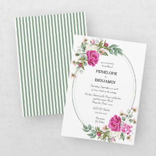 Invitation Mariage Élégant à Monogramme de Pivoine Rose Flora