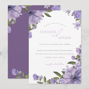 Invitation Mariage Élégant à Monogramme Floral Violet