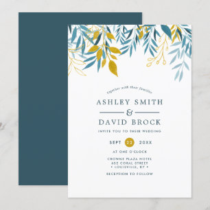 Invitation Mariage Élégant à Motif Floral Bleu Marine Aquarel