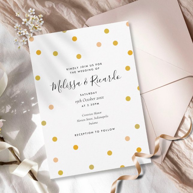 Invitation Mariage élégant à pois dorés (Créateur téléchargé)