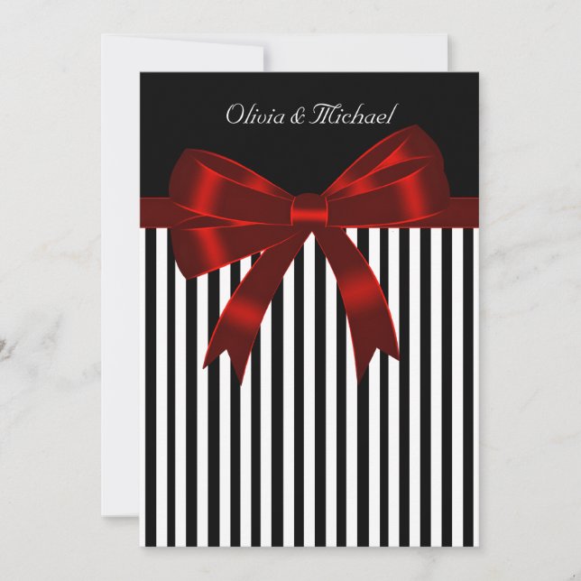 Invitation Mariage élégant à rayures noires et rouges (Devant)