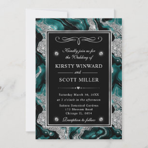 Invitation Mariage élégant agate feuille de thé et paillettes