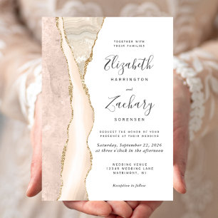 Invitation Mariage Élégant Agate Ivoire Or