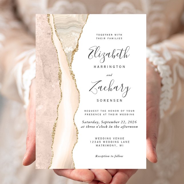 Invitation Mariage Élégant Agate Ivoire Or (Créateur téléchargé)