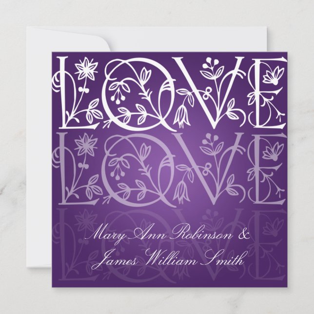 Invitation Mariage élégant Amour Fleurir violet (Devant)