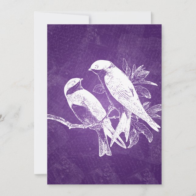 Invitation Mariage Élégant Amour Oiseaux Violet (Devant)