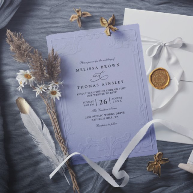 Invitation Mariage élégant antique avec code QR en relief (Créateur téléchargé)