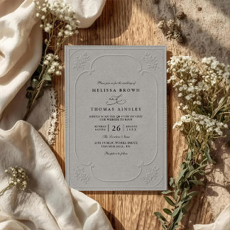 Invitation Mariage élégant antique avec code QR en relief orn