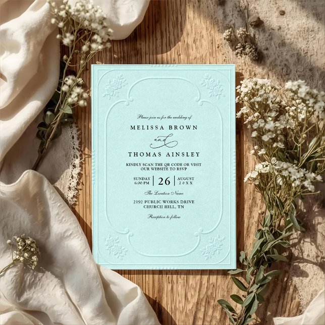 Invitation Mariage élégant antique avec code QR en relief orn (Créateur téléchargé)