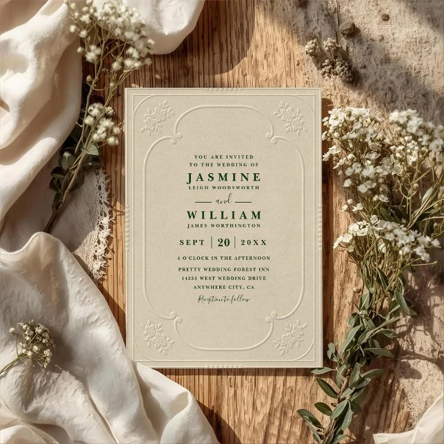 Invitation Mariage élégant antique avec code QR en relief orn (Créateur téléchargé)