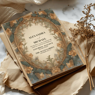 Invitation Mariage Élégant Antique Vintage Art Nouveau Floral