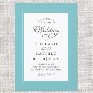 Invitation Mariage Élégant Aqua et Blanc Calligraphie Moderne