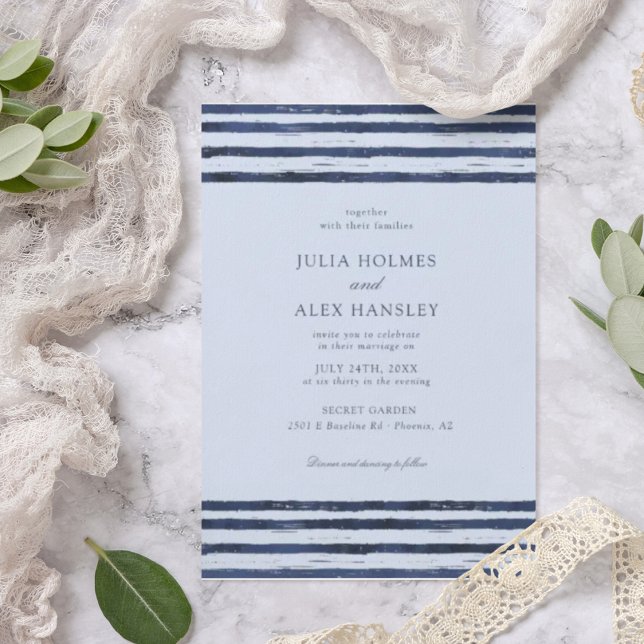 Invitation Mariage élégant aquarelle bleue (Créateur téléchargé)