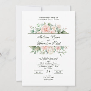 Invitation Mariage Élégant Aquarelle Florale Vert Sauge Blush