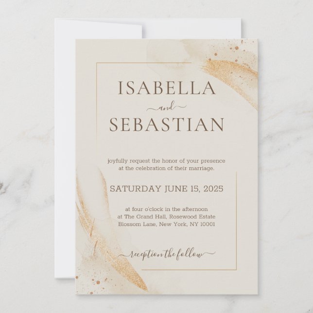 Invitation Mariage élégant aquarelle ivoire (Devant)