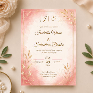 Invitation Mariage élégant aquarelle rose