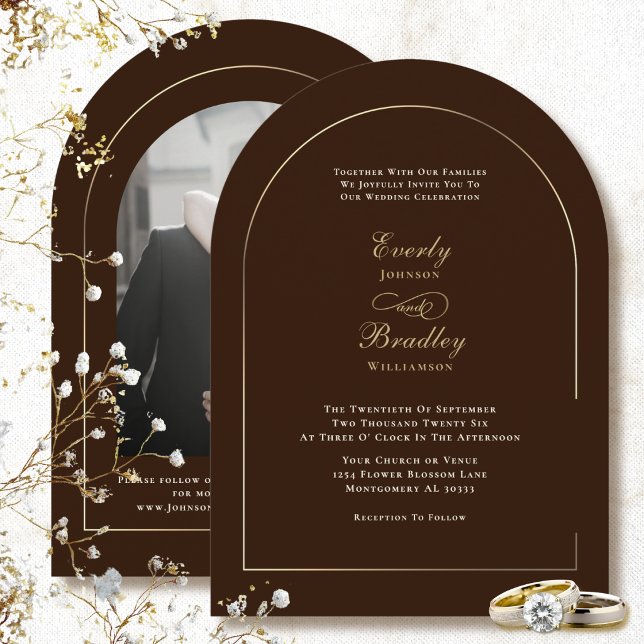 Invitation Mariage Élégant Arc Brun Chocolat Automne (Créateur téléchargé)