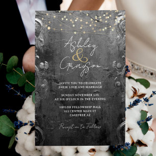 Invitation Mariage élégant argent antique