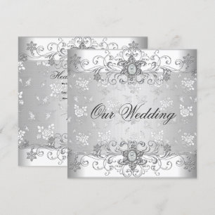 Invitation Mariage Élégant Argent Blanc Diamant Bijou Dentell