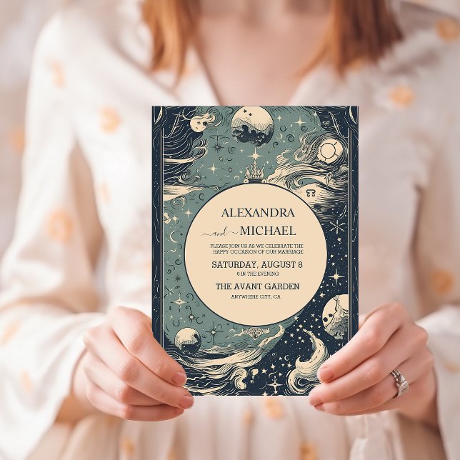 Invitation Mariage Élégant Argent Bleu Tarot (Créateur téléchargé)