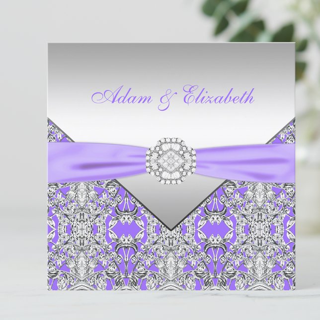 Invitation Mariage élégant argent et lavande violet dentelle (Créateur téléchargé)