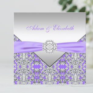 Invitation Mariage élégant argent et lavande violet dentelle
