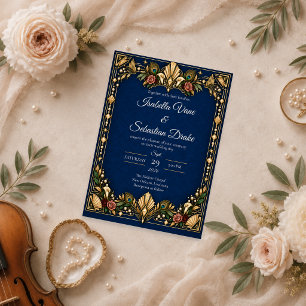 Invitation Mariage élégant Art Déco au paon