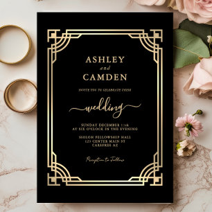 Invitation Mariage élégant Art Déco avec cadre doré